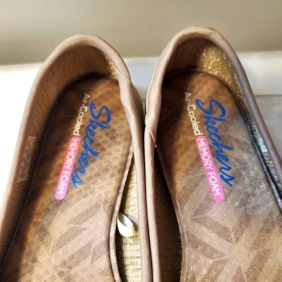 Skechers Ballet Flats Boho Woven Fabric Embroidered Cleo Wham Tan Gold Size 8 - Picture 6 of 8